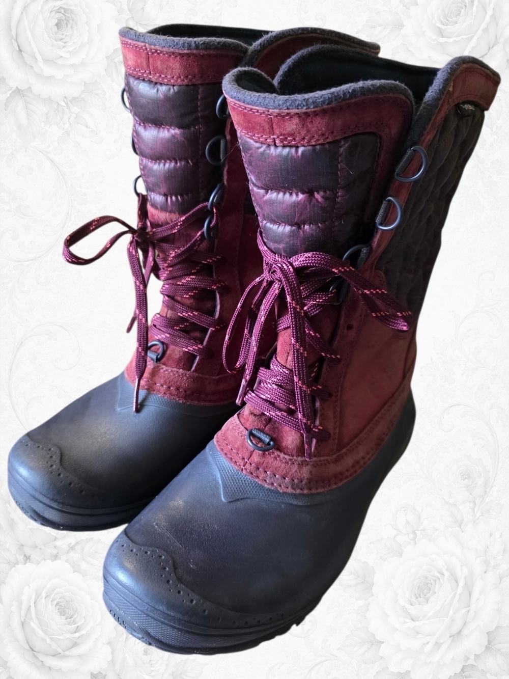 The North Face ThermoBall Lace Up Winter Snow Boots Women's 8 Burgundy Black